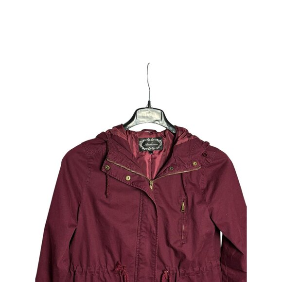 Vtg Y2K Ambiance Womens Maroon Anorak Jacket Hooded Full Zip Snap Long Sleeve L - Picture 2 of 8